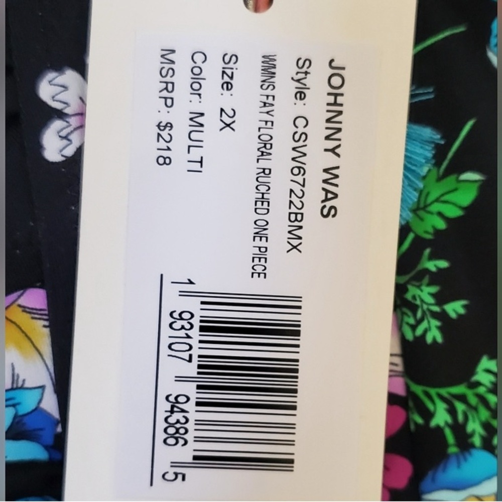Johnny Was Black and Blue One Piece Swimsuit with Floral Design - Picture 7 of 7
